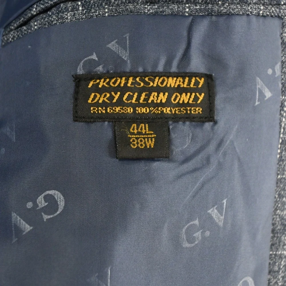 Gianni Vironi 44L 34x32 Blue Windowpane 3 Piece Vest Mens Jacket Pants‎ Suit